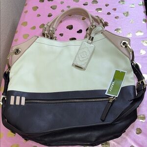 orYANY Two-Tone Leather Shoulder Bag in Cream & Black